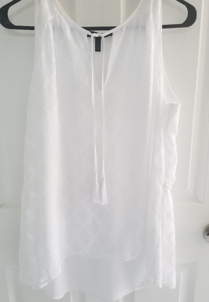 WHBM Tassel Drape Top Windowpane White